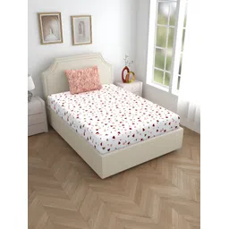 Home Ecstasy Peach & White Geometric 140 TC Cotton Single Bedsheet with 1 Pillow Covers-picture-34