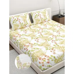 Home Ecstasy Tangerine Cotton Floral 140 TC King Fitted Bedsheet with 2 Pillow Covers-picture-20