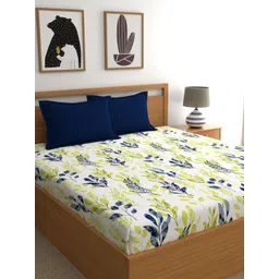 Home Ecstasy White & Blue Floral 140 TC King Bedsheet with 2 Pillow Covers-picture-26