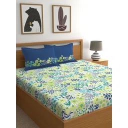 Home Ecstasy White & Blue Floral 140 TC Queen Bedsheet with 2 Pillow Covers-picture-29