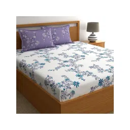 Home Ecstasy White & Purple Cotton 140 TC Bedsheet Set-picture-30