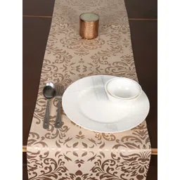 Home Beige & Gold-Coloured Woven Damask Table Runner-image-35