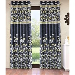 Home Sizzler 2 Piece Flower Border Panel Eyelet Polyester Window Curtains - 5 Feet, Grey-picture-25