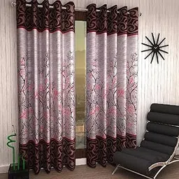 Home Sizzler 2 Piece Garden Panel Eyelet Polyester Door Curtains - 7 Feet, Maroon-picture-32