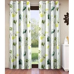 Home Sizzler 2 Pieces Abstract Garden Eyelet Polyester Semi Sheer Window Curtains-5 Feet, Green-picture-19