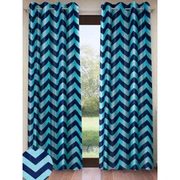 Home Sizzler Blue & Navy Blue Set of 2 Geometric Door Curtain-picture-14