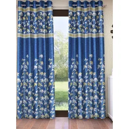 Home Sizzler Blue & White Set of 2 Floral Door Curtain-picture-13