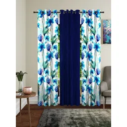 Home Sizzler Blue & White Set of 3 Floral Window Curtain-picture-24