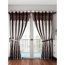 Home Sizzler Brown & Off-White Set of 2 Long Door Curtains-picture-34