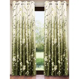 Home Sizzler Green & Beige 2 Pieces Floral Printed Room Darkening Long Door Curtains-picture-10