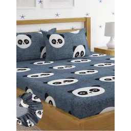 Home Sizzler Grey & White Cartoon Characters 144 TC Queen Bedsheet with 2 Pillow Covers-picture-32