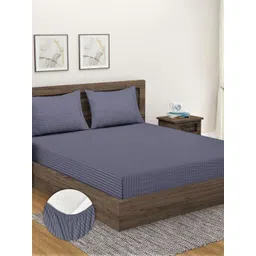 Home Sizzler Grey Striped 300 TC Fitted Cotton King Bedsheet & 2 Pillow Covers-picture-23