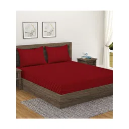 Home Sizzler Maroon Striped Cotton 300 TC Queen Bedsheet with 2 Pillow Covers-picture-41