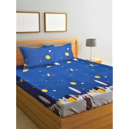 Home Sizzler Navy Blue & White Cartoon Characters 144 TC Queen Bedsheet with 2 Pillow Covers-picture-11