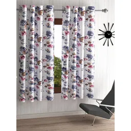Home Sizzler Off White & Grey Set of 2 Floral Window Curtain-picture-29