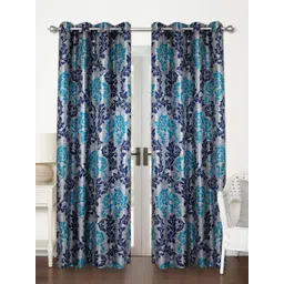 Home Sizzler Set of 2 Blue & Grey Printed Regular Door Curtains-picture-35