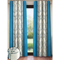 Home Sizzler Turquoise Blue 2 Pieces Floral Printed Window Curtain-picture-14