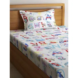 Home Sizzler White & Blue Cartoon Characters 144 TC Single Bedsheet with Pillow Cover-picture-39