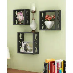 home sparkle Set of 3 Square Wooden Wall Shelves-picture-12
