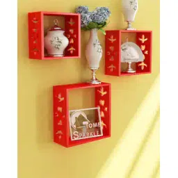 home sparkle Set of 3 Wooden Cube Wall Shelves-picture-49
