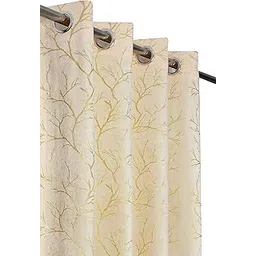 HOME UTSAV Premium Foil Print Velvet Curtains for Door 7 Feet, Pack of 2, Cream-picture-16