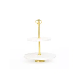 Home4U 'Neva' White & Golden Marble 2-Tier Cake Stand image 2