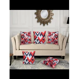 HOME9INE Orange & White 5 Pieces Geometric Printed Square Cushion Covers-picture-24
