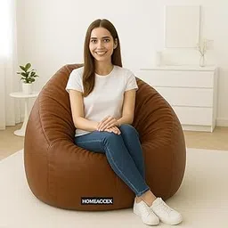 Homeaccex Faux Leather Bean Bag with Filled Beans 3XL Bean Bag Chair | Capacity Upto 120 Kg Weight | XXXL Filled Bean Bag, Brown-image-7