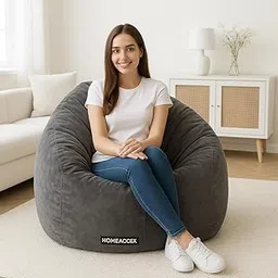 Homeaccex Velvet Bean Bag with Filled Beans 3XL Bean Bag Chair | Capacity Upto 120 Kg Weight | XXXL | Grey-image-1