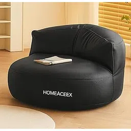 HOMEACEEX Leather Bean Bag with Filled Bean Bags Sofa Chair | Leather Lounge Sofa, Black-image-5