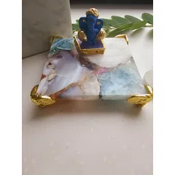 HOMEARTE Blue & White Ganesha Idol With Agate Chowki-picture-41