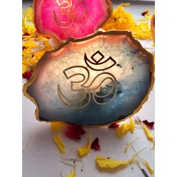 HOMEARTE Gold-Toned & Turquoise Blue Candle Holder-picture-30