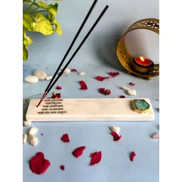HOMEARTE Marble With Green Agate Namokar Mantra Incense Stick Holder-picture-13
