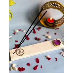 HOMEARTE Pink & White Agate Gayatri Mantra Marble Incense Stick Holder image 2