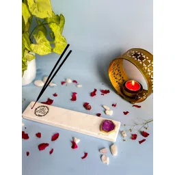 HOMEARTE Pink & White Agate Gayatri Mantra Marble Incense Stick Holder image 5