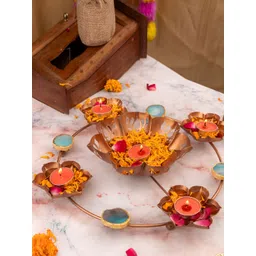 HOMEARTE Yellow & Turquoise Blue Lotus Design Metal Decorative Bowls-picture-36