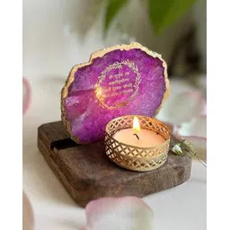homearte india Gayatri Mantra Agate with Wood Tea Light Holder-picture-36