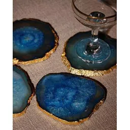 homearte india Set of 4 Aquamarine Agate Coasters with Gold Edge-picture-15
