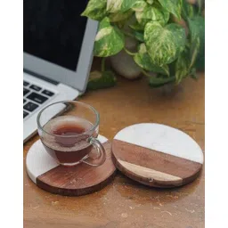 homearte india Set of 2 Wooden Marble Round Coasters image 3