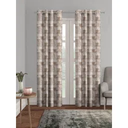 HOMEBREW FURNISHINGS Beige 2 Pieces Geometric Printed Black Out Door Curtains-image-19