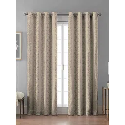 HOMEBREW FURNISHINGS Beige 2 Pieces Geometric Printed Room Darkening Long Door Curtains-image-15