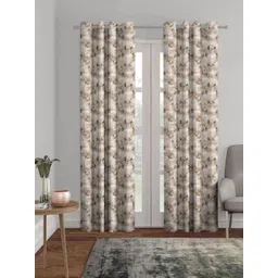 HOMEBREW FURNISHINGS Beige & Brown 2 Pieces Geometric Printed Black Out Long Door Curtains-image-8
