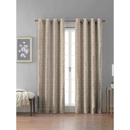 HOMEBREW FURNISHINGS Beige & Brown Abstract Printed 2 Pieces Black Out Door Curtains-image-12