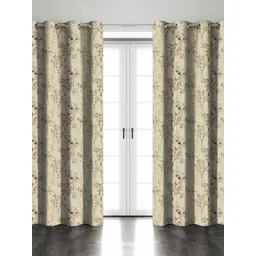 HOMEBREW FURNISHINGS Beige & Coffee Brown 2 Pcs Printed Velvet Long Door Curtains-image-14
