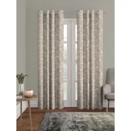 HOMEBREW FURNISHINGS Beige & White 2 Pieces Abstract Black Out Long Door Curtains-image-22