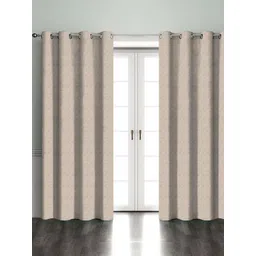 HOMEBREW FURNISHINGS Beige & White 2 Pieces Checked Door Curtains-image-6