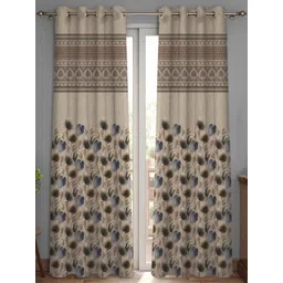 HOMEBREW FURNISHINGS Beige & White 2 Pieces Floral Room Darkening Long Door Curtains-image-4