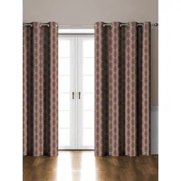 HOMEBREW FURNISHINGS Coffee Brown & Beige 2 Pieces Geometric Linen Door Curtains-image-25
