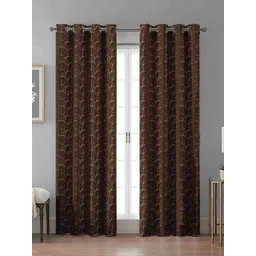HOMEBREW FURNISHINGS Coffee Brown & Beige 2 Pieces Geometric Room Darkening Door Curtains-image-27