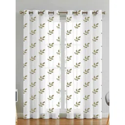 HOMEBREW FURNISHINGS Gold-Toned & White 2 Pieces Floral Sheer Door Curtains-image-11